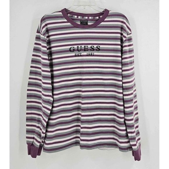Guess Other - GUESS Mens Purple Green Striped Long Sleeve Classic Retro T-Shirt Sz L